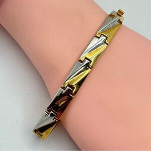 Vintage Two Tone Stainless Steel Magnetic Link Bracelet Gold Silver